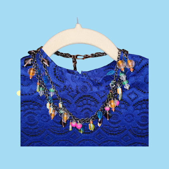 Pastels Colorful Charm Necklace Three Strand Jewelry - Picture 7 of 8